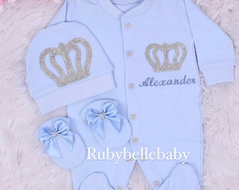 Royal Crown Baby Boy Outfit: Personalized Newborn Take Home Set