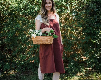 Linen Apron / Linen Pinafore Apron / Japanese Style Apron / No Tie Apron / Crossback Apron