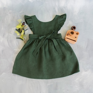 Boho Flower Girl Dress, Linen Baby Dress, Baby Ruffle Dress, Girls Pinafore, Birthday Dress, Linen Apron Dress, Linen Toddler Pinafore