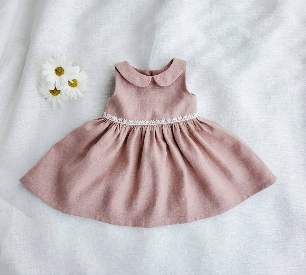 Robe en lin pour fille Robe bebe en lin Robe a col Claudine Robe en lin pour tout petit Vetements en lin Robe de demoiselle d honneur Mariage de demoiselle d honneur Etsy France