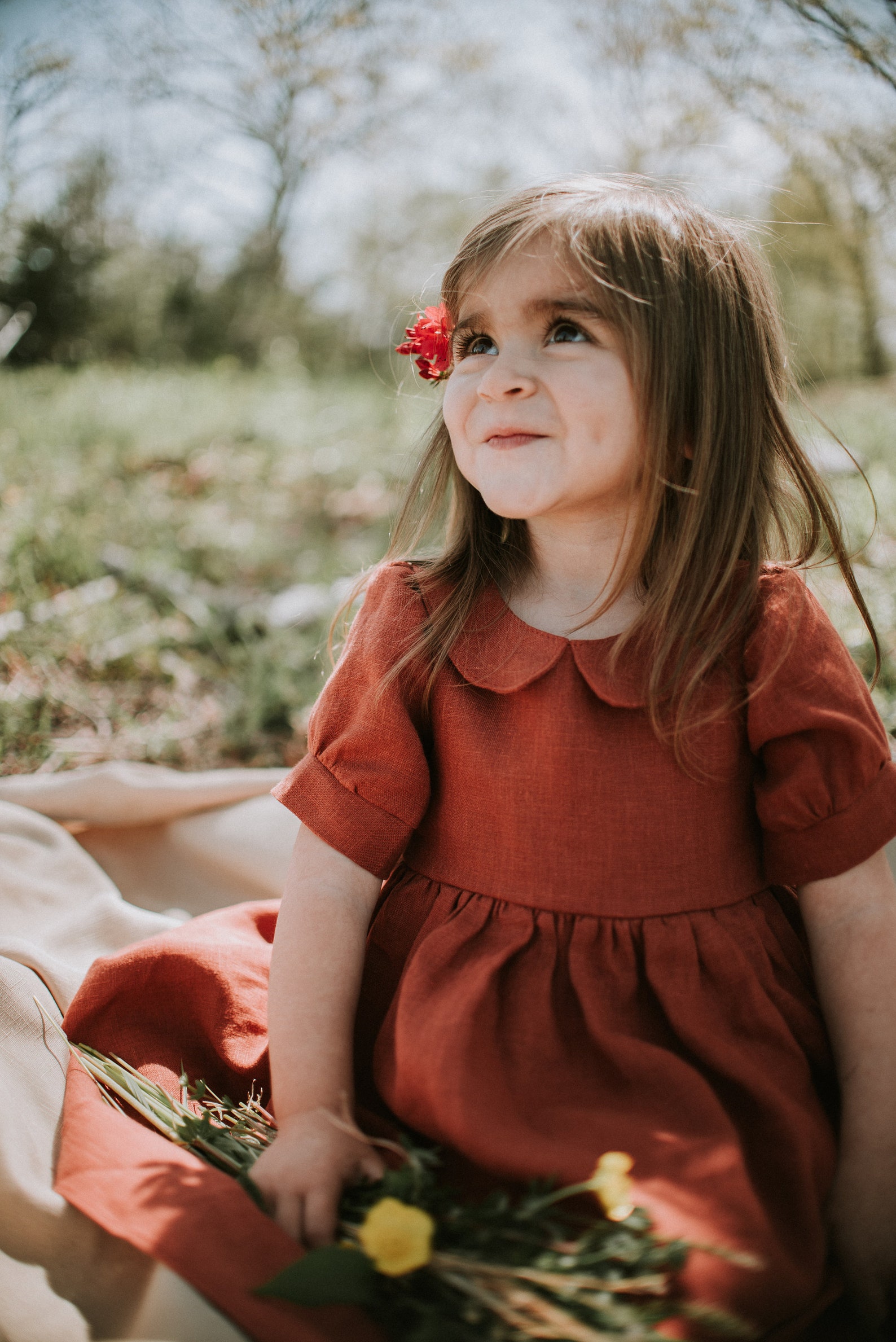 Girls Linen Dress, Linen Baby Dress, Peter Pan Collar Dress, Retro