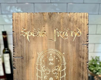 Speak Friend And Enter Engraved Rustic Wood Sign With Decorative Nailheads Best Fantasy Wedding Anniversary Gift