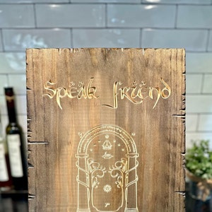 Speak Friend And Enter Engraved Rustic Wood Sign With Decorative Nailheads Best Fantasy Wedding Anniversary Gift