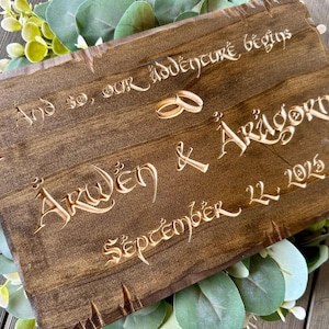 Personalized Rustic Wedding Sign And So Our Adventure Begins With Decorative Nailheads Custom Wedding Decor Anniversary Elvish Fantasy Gift