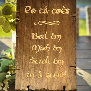 Engraved Wood &#39;Potatoes&#39; Sign: Fantasy Kitchen Decor