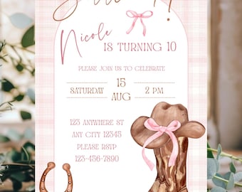 Cowgirl Birthday Invitation: Pink Rodeo Party, Western Theme (5x7 Canva Template, Digital Download)