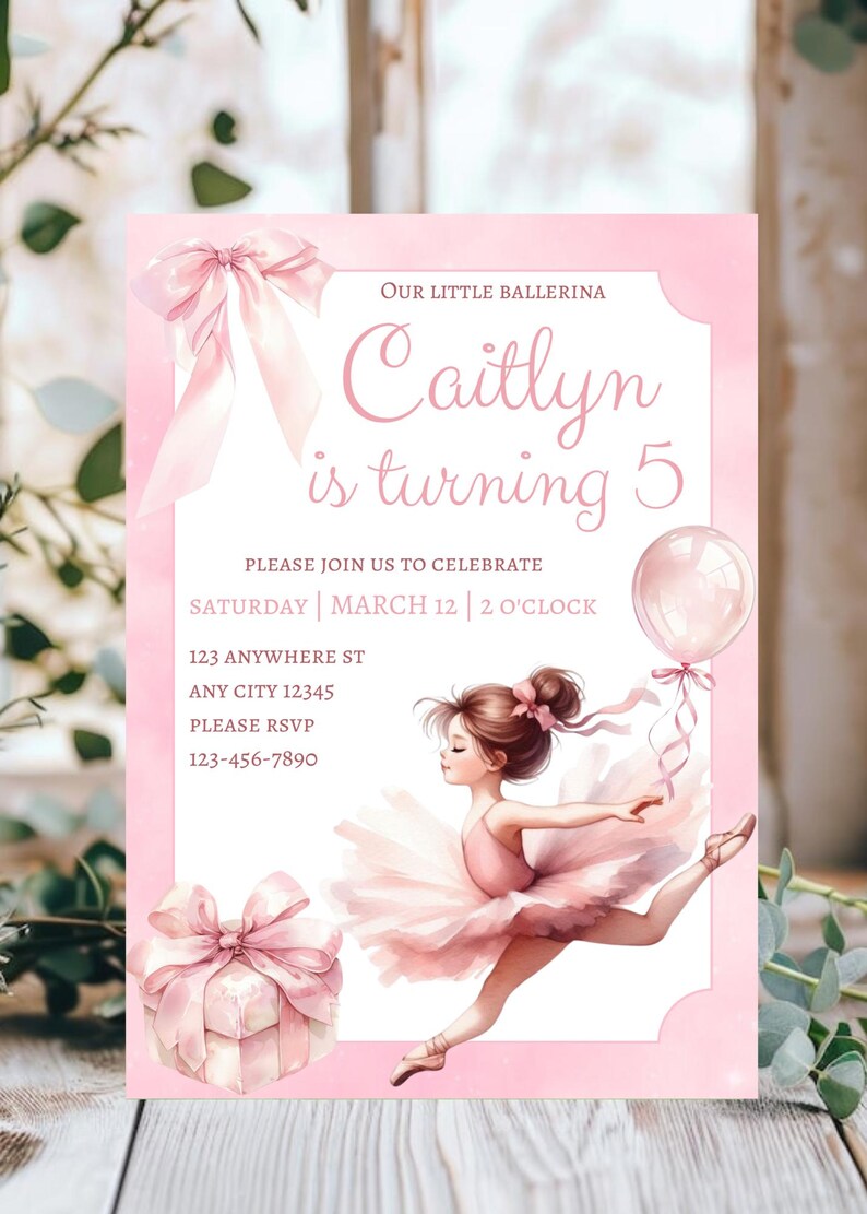 Ballerina Birthday Invitation: Pink Tutu Dance Party (5x7 Digital ...