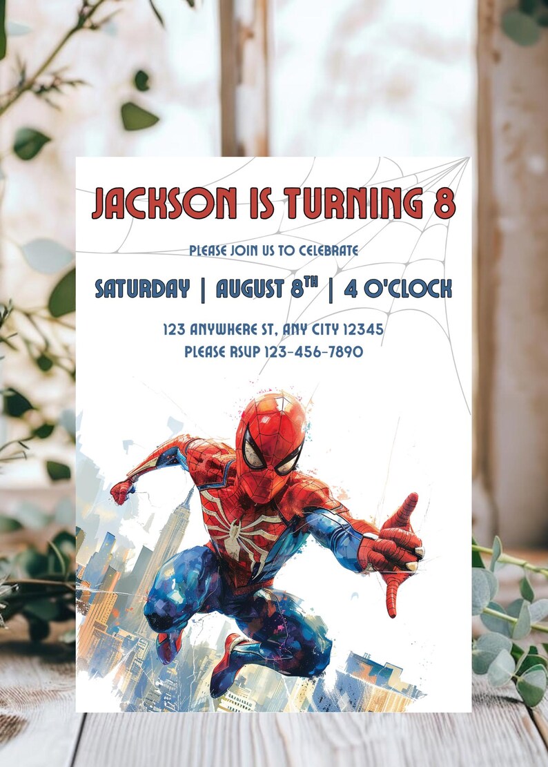 Spiderman Birthday Invite • Canva Template • Editable Superhero Party ...