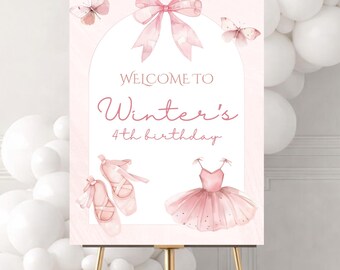 Ballerina Geburtstag Willkommensschild | Rosa Ballett Thema Poster | Druckbares Schild