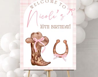 Cowgirl Willkommensschild | Geburtstagsposter Western | Rodeo Party | Canva Bearbeitbares Zeichen