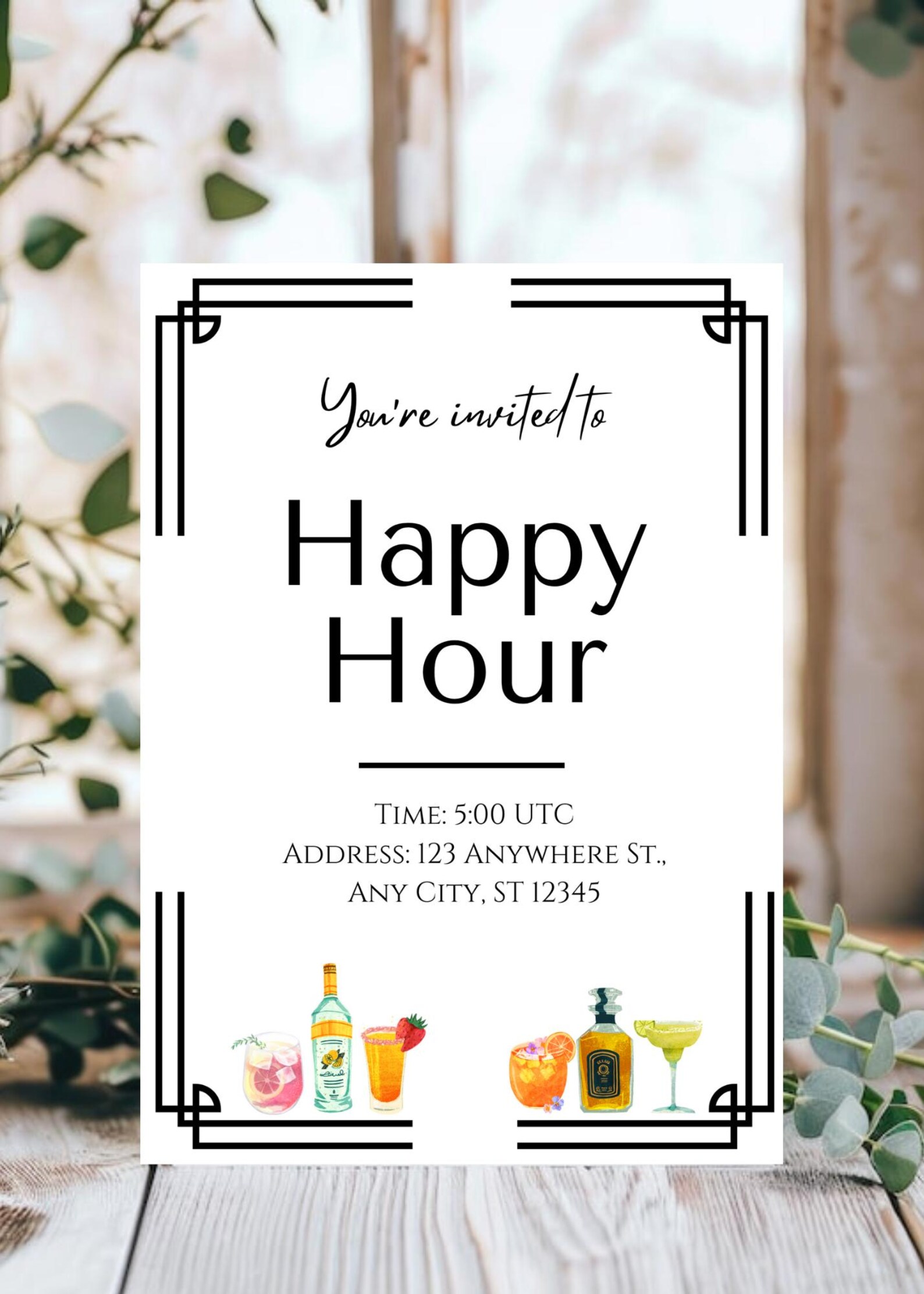 Happy Hour Invitation Template: Editable Cocktail Party Invite (digital ...