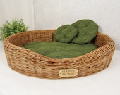 Wicker cat bed or little dog bed with personalization