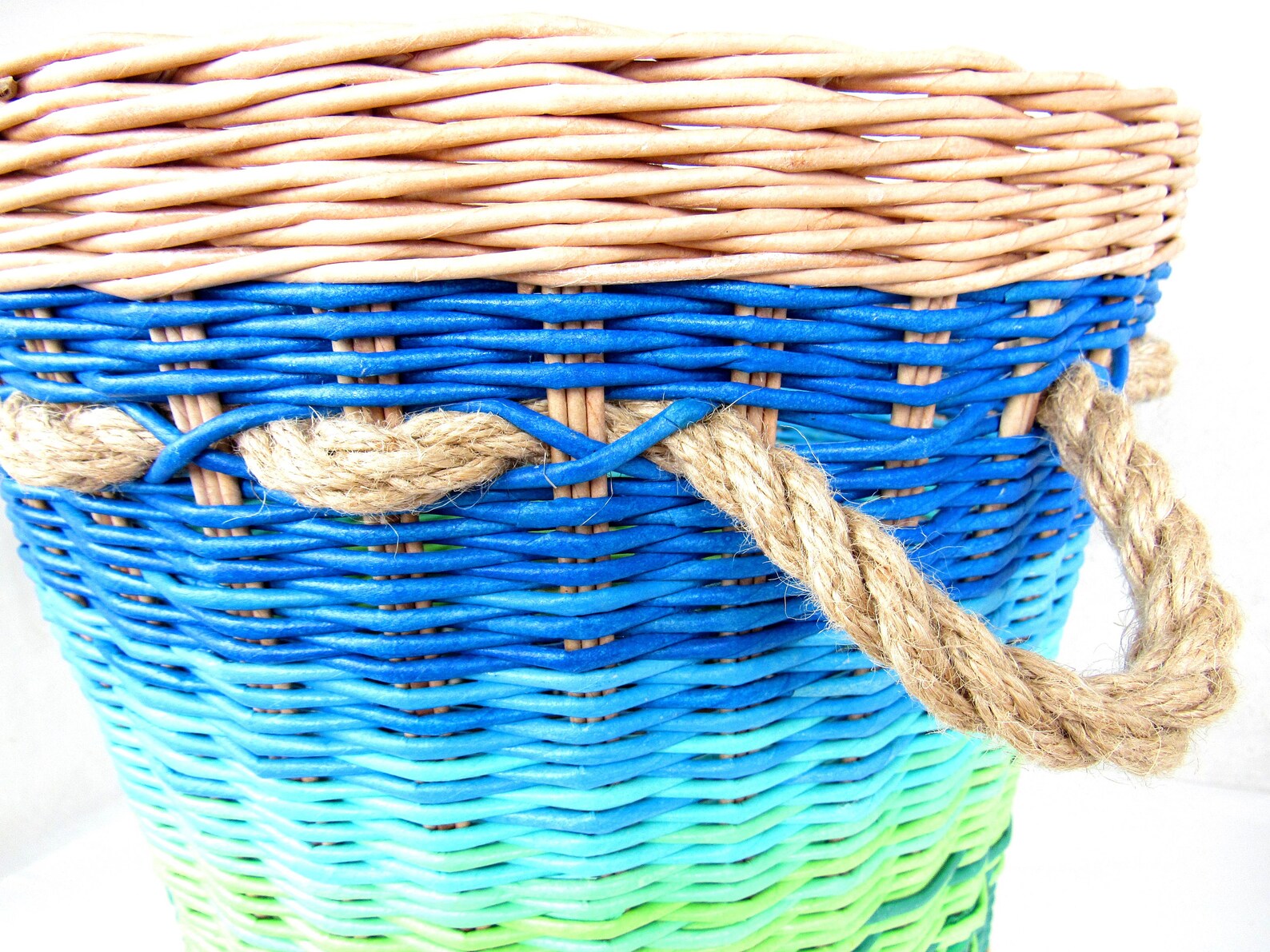 Handmade wicker baby large basket of blue colore for storage Etsy