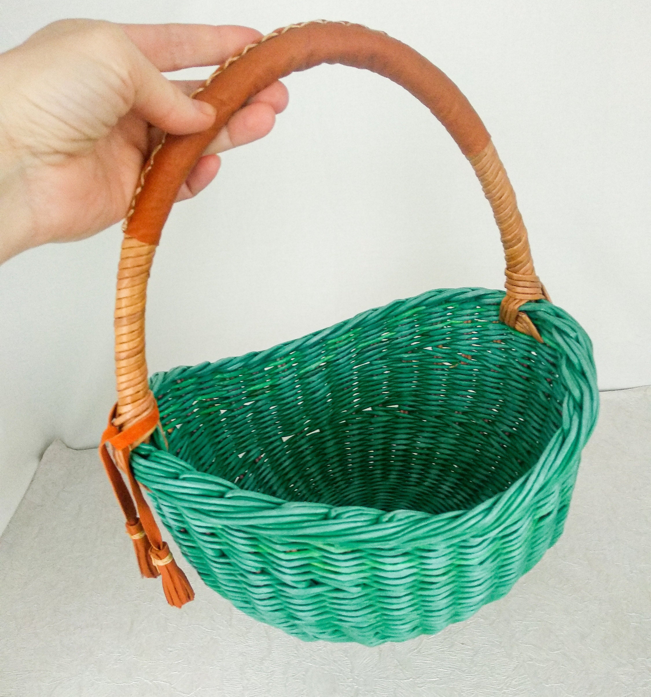 Wicker fruits basket with leather handle Wicker picnic basket Etsy
