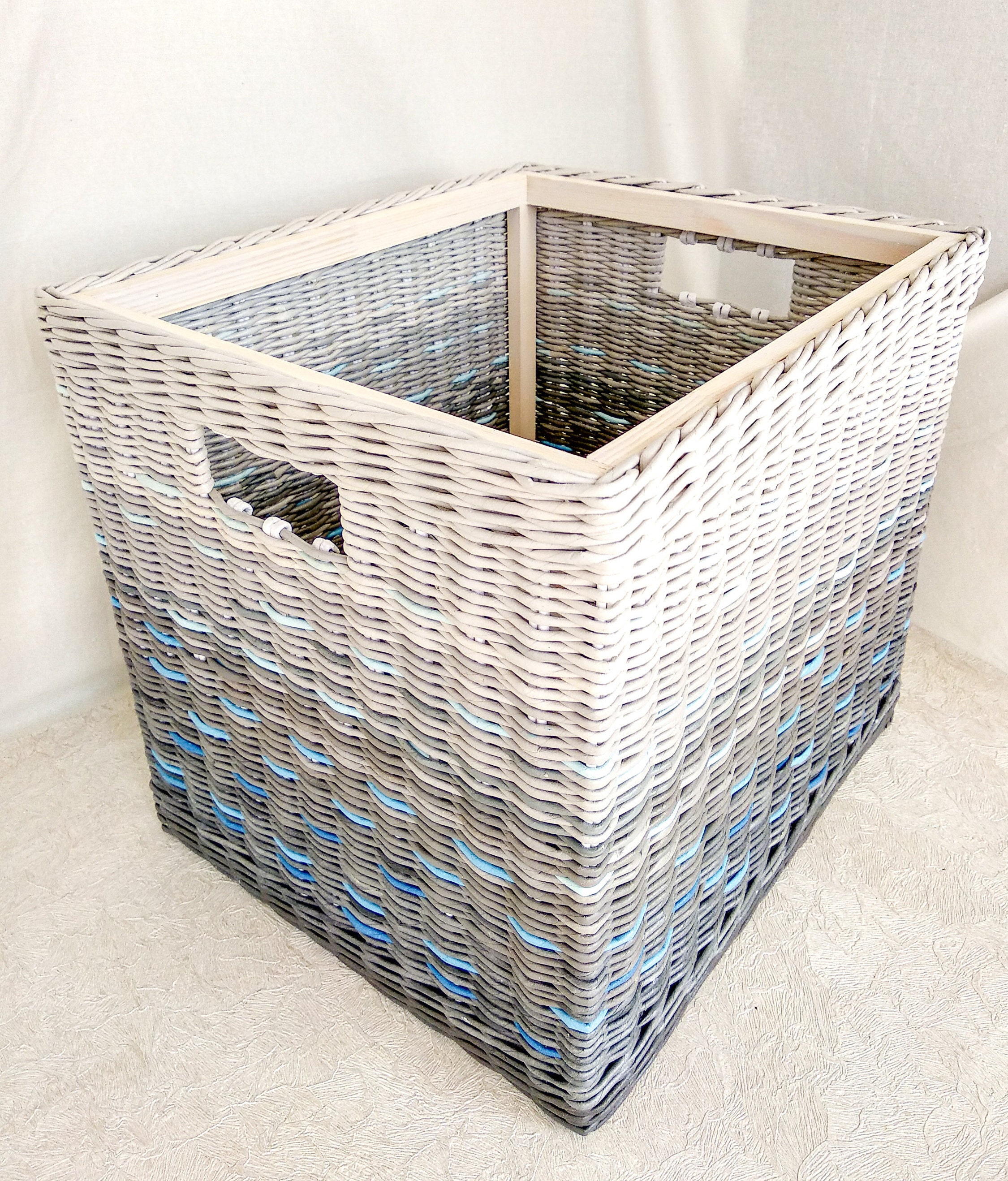 Wicker kallax basket with handles for storing toys or laundry Etsy