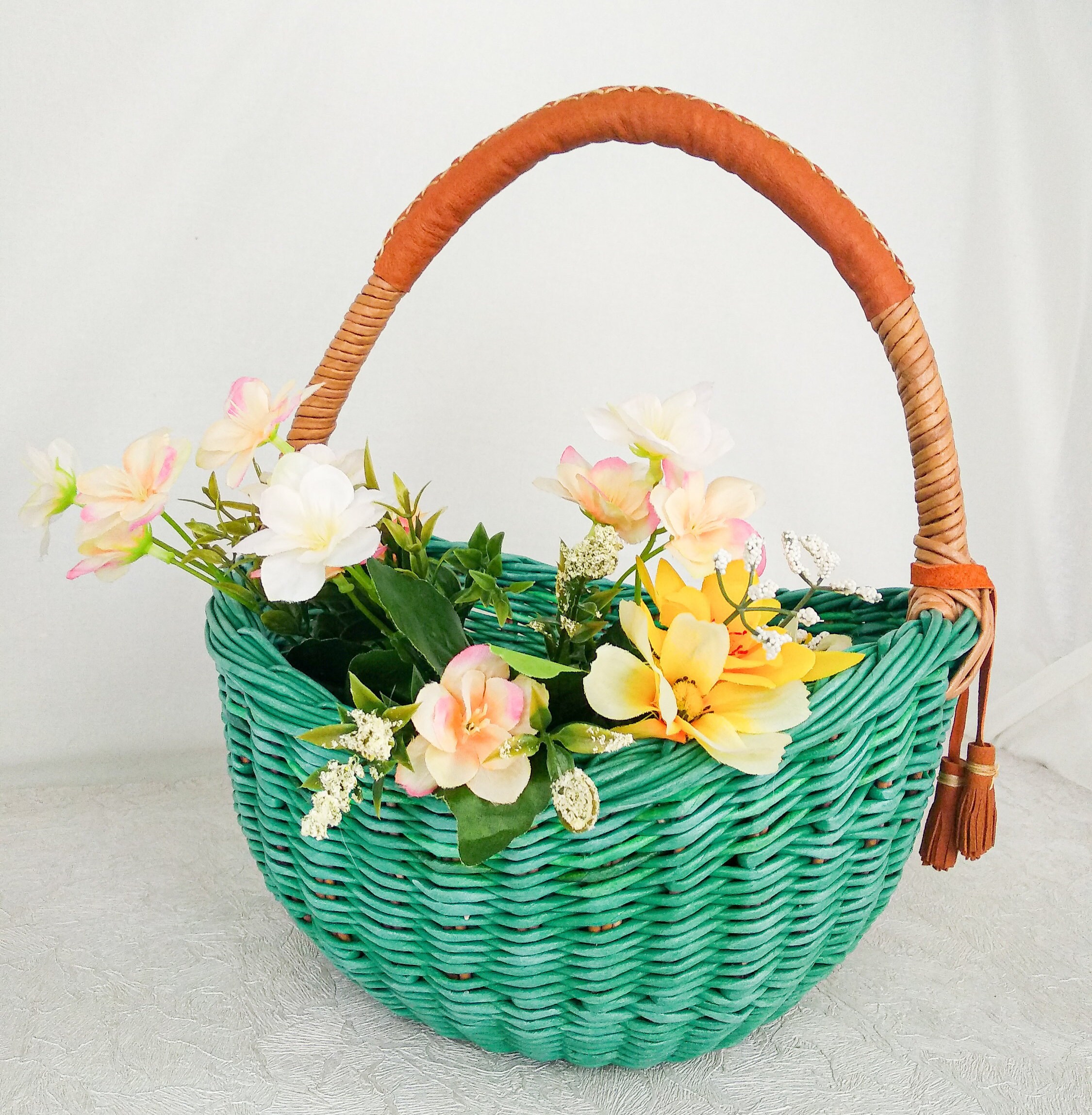 Wicker fruits basket with leather handle Wicker picnic basket Etsy