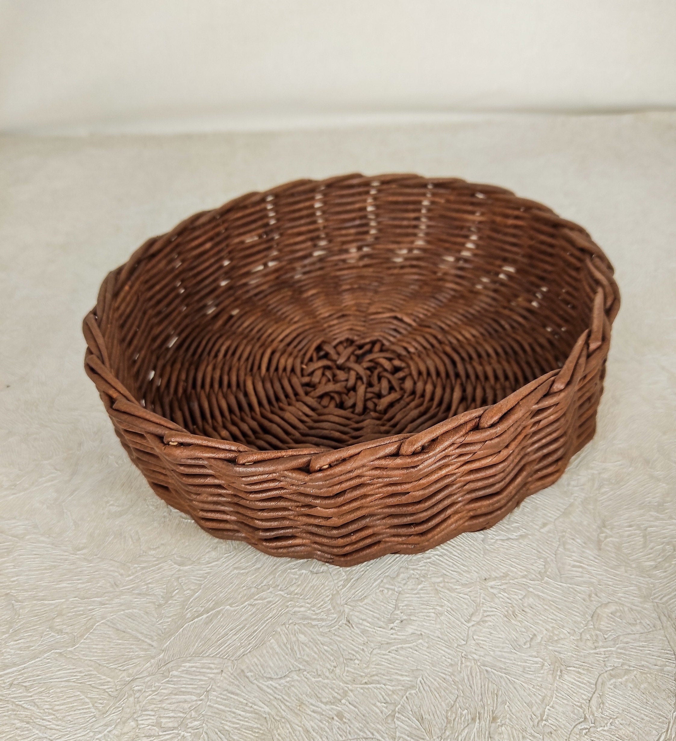 Round wicker bread basket for a rustic kitchen Brown serving Etsy