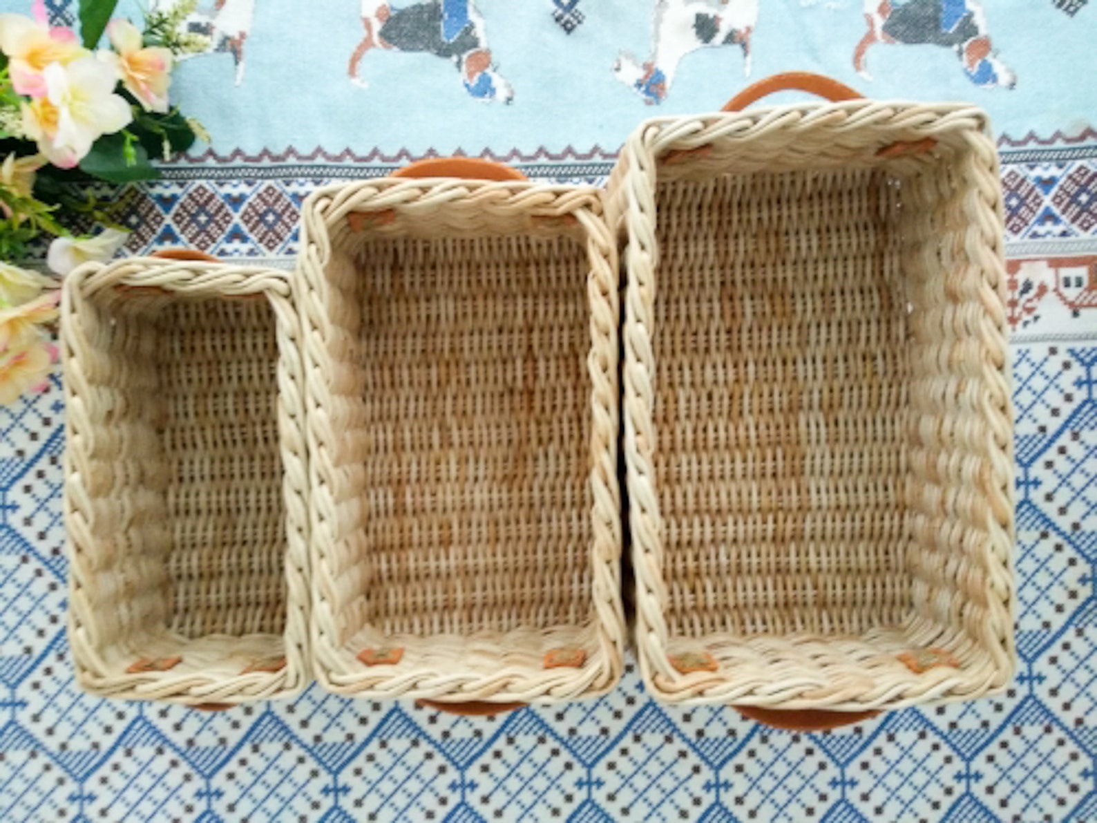 Set of 3 Wicker Baskets Different Sizes Wicker Rectangular Etsy