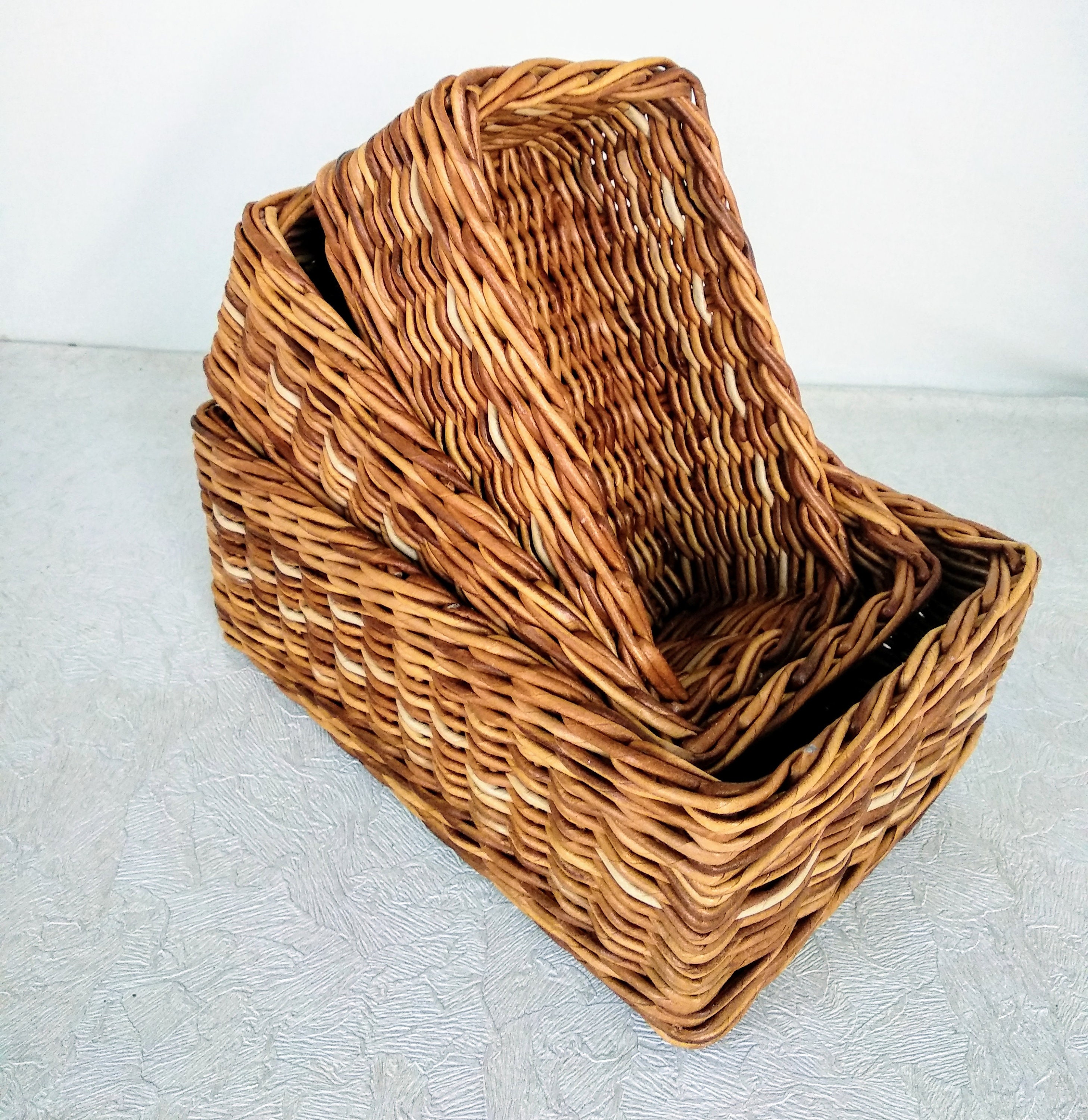 Wicker rectangular basket Wicker storage box Rustic desk Etsy
