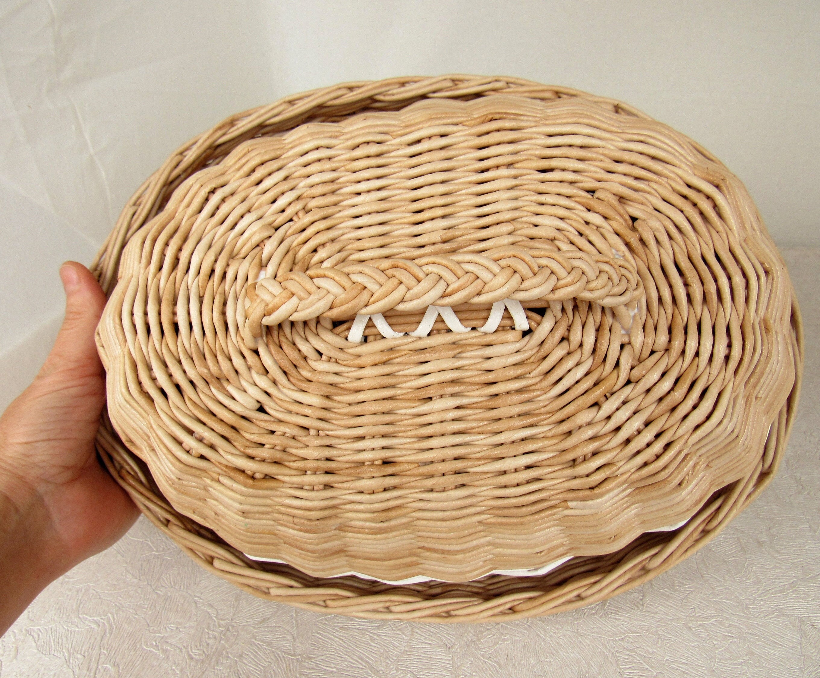 Wicker lidded bread storage basket for kitchen Bread basket Etsy