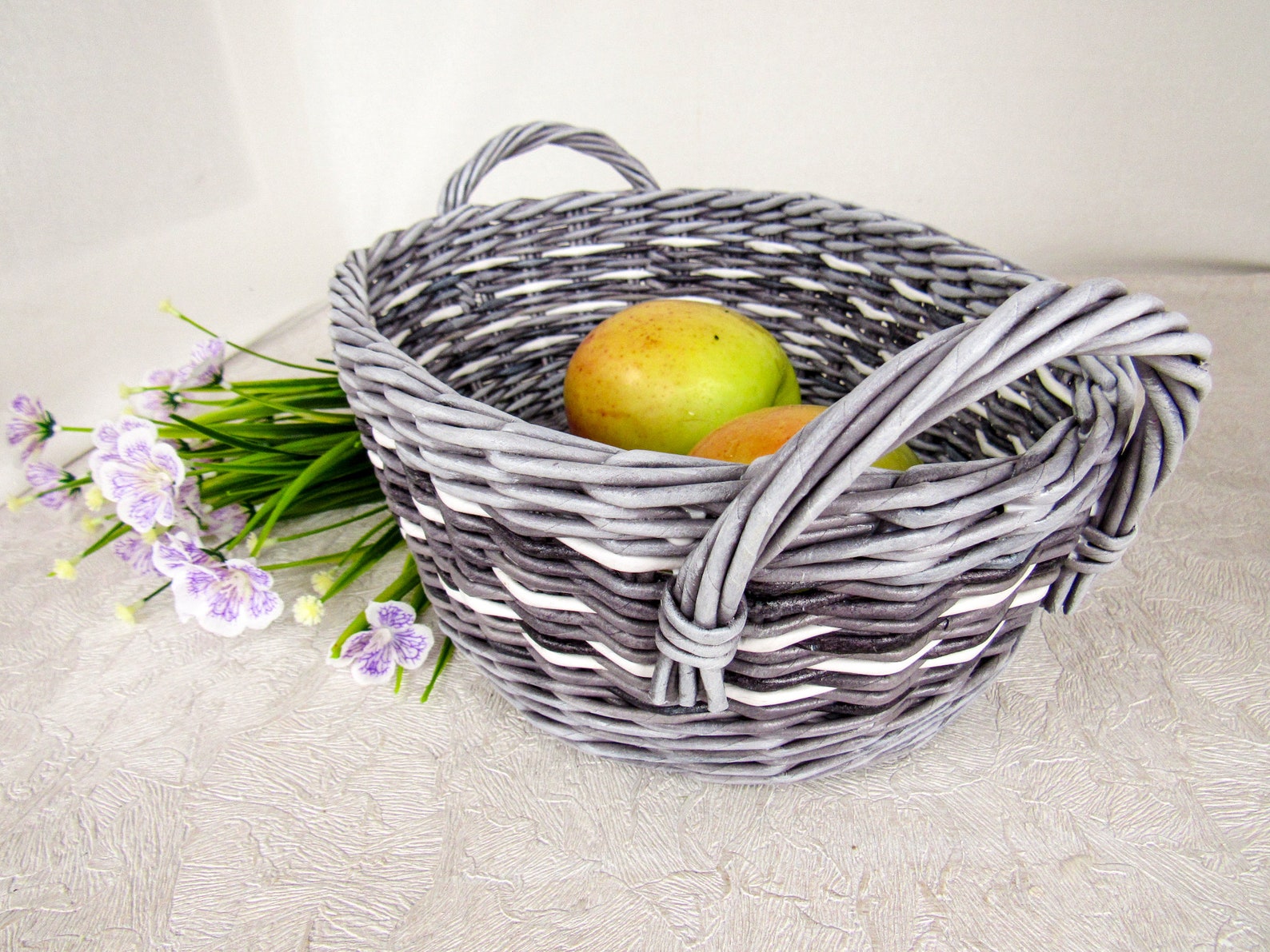 Cottagecore decor gray wicker fruits basket basket with Etsy