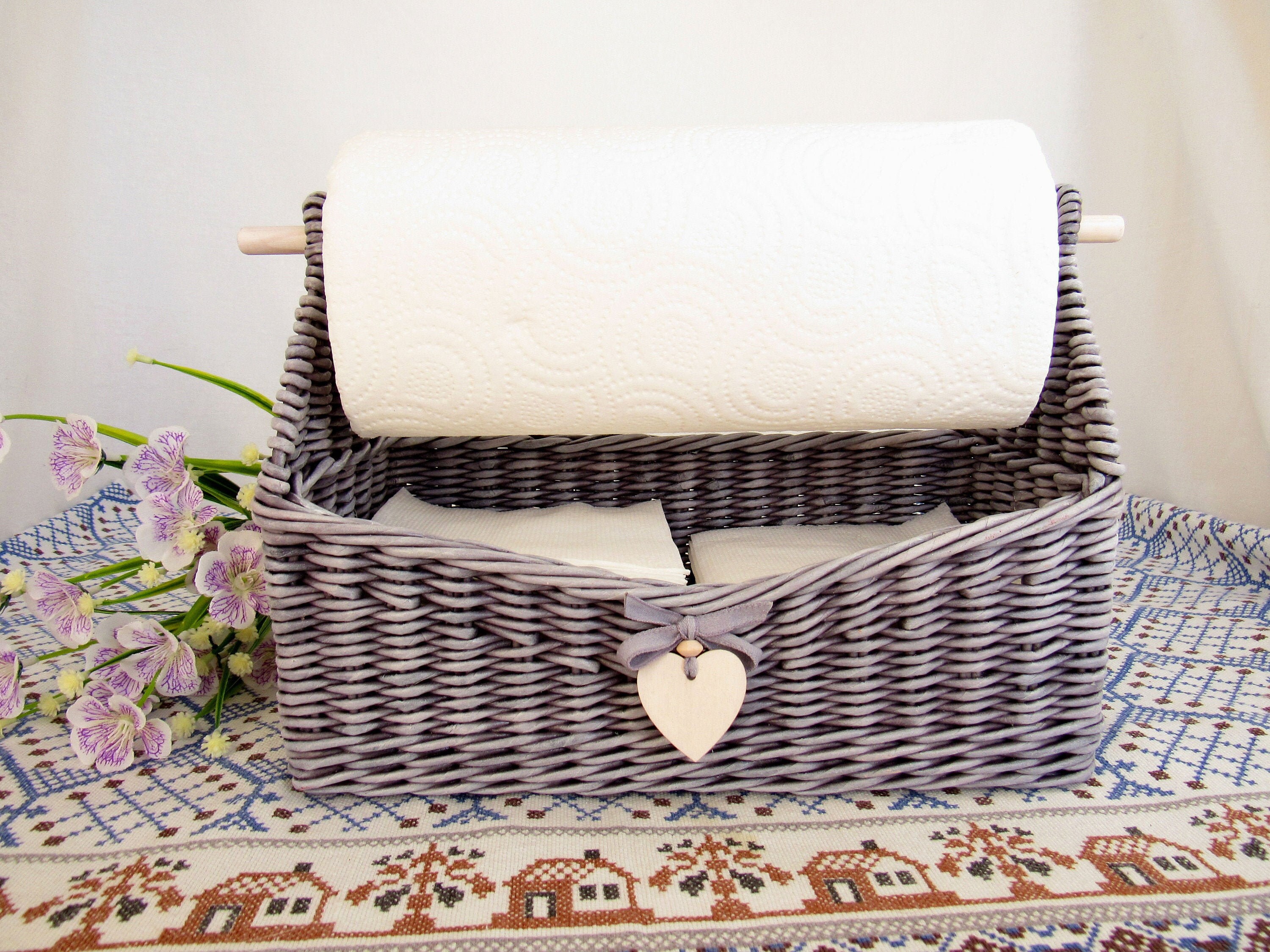 Wicker paper towel holder Napkin holder rustic style Organizer Etsy