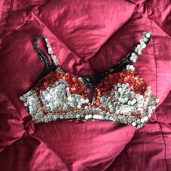 1950s Burlesque Showgirl Bralette Costume Bra Silv