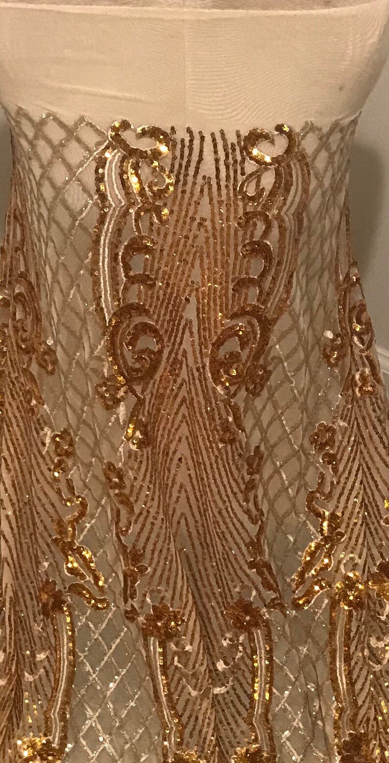 Gold 4way Stretch Sequins Mesh Lace Fabric Sold by the Yard Etsy