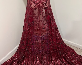 burgundy sequin lace dress Juliet JTM17B Long Formal Sequin Mother of the Bride Dress
