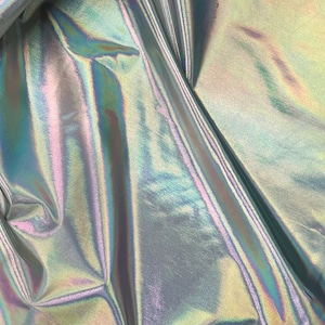 White Rainbow iridescent Metallic  stretch Lame Fabric 58” With Sold By The Yard
