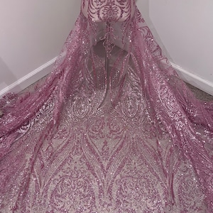Rose Pink Sparkling glitter mesh fabric 50” wide sold by the yard