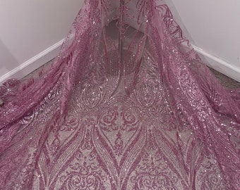 Rose Pink Sparkling glitter mesh fabric 50” wide sold by the yard