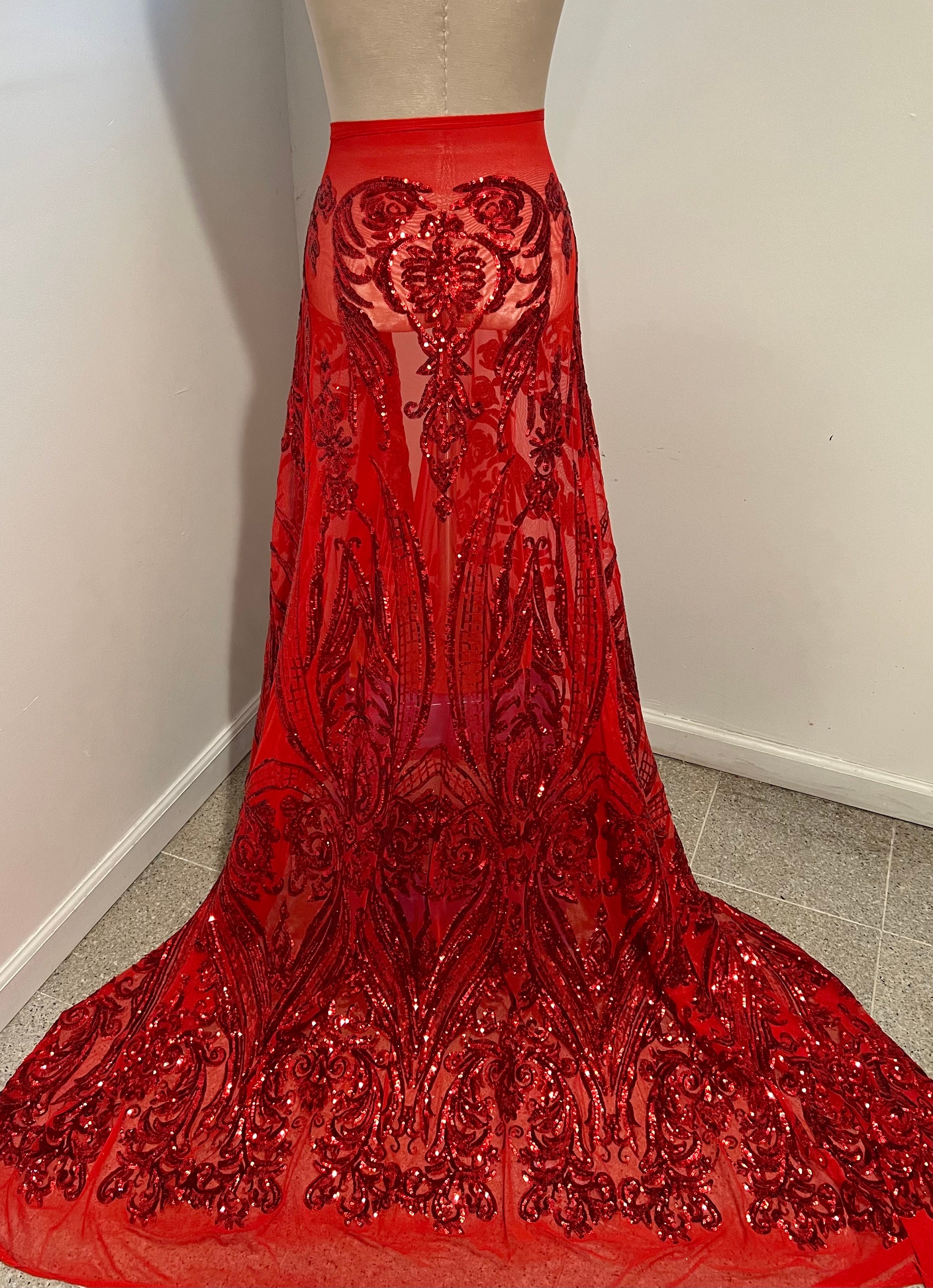 Red Lace Apparel Fabric - Etsy