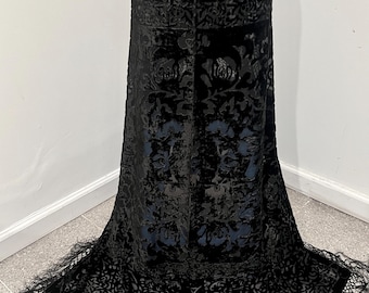 Black Silk Chiffon Velvet Burnout Shawl Scarf, 40 x 40 inches
