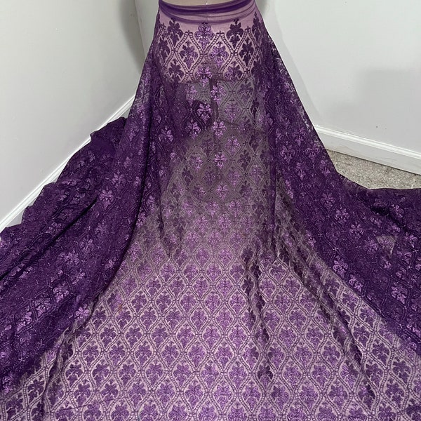 Purple embroidered lace mesh fabric 50” width sold by the yard