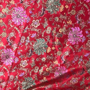 Red Multicolor Floral Metallic Brocade Fabric 60” Width Sold By The Yard
