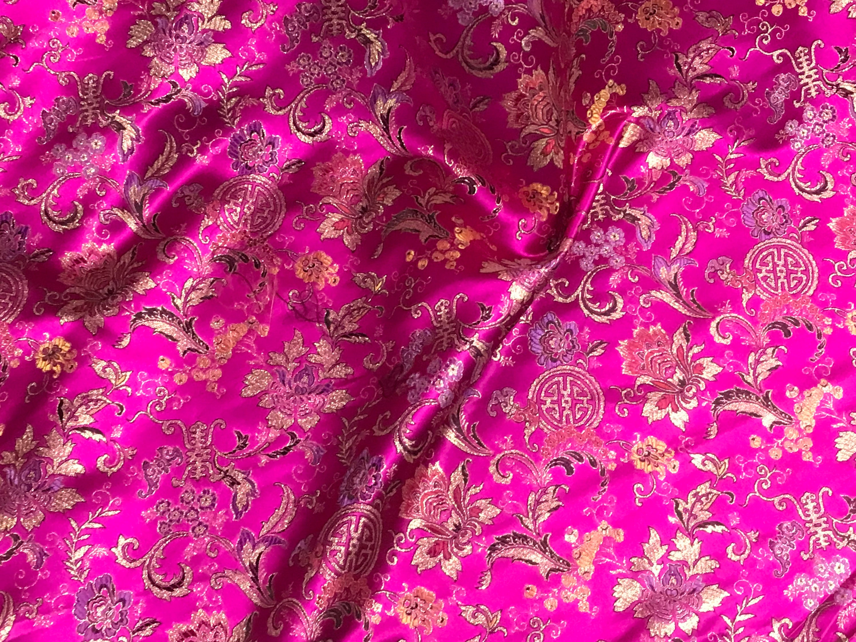 Pink Brocade Pink Multicolor Floral Metallic Brocade Fabric 60” Width Sold by the ...