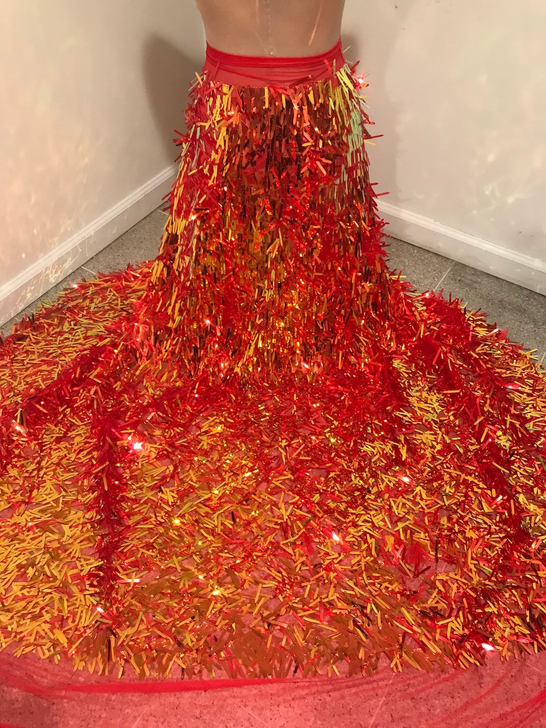 Red Gold 3D Sequins Embroidery Lace Mesh Fabric 50” With Sold by the ...