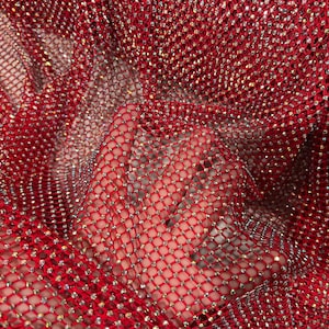 RED Crystal rhinestones 4way stretch mesh fabric 48” width sold by the yard