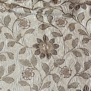 Brown Gold Ivory Floral Metallic Brocade Fabric 60” Width Sold By The Yard