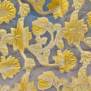 Yellow Gold White Metallic Brocade Organza Fabric 58” Width Sold By The Yard