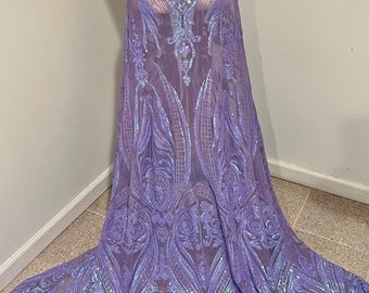 Francesca PURPLE Vines and Diamonds Pattern Sequins on Mesh Lace Fabric ...