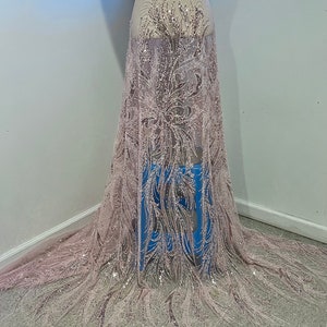 Baby Pink heavy  beaded sequins  embroidery bridal lace fabric 50” width sold by the Yard