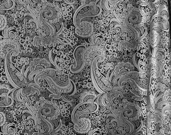 Silver black Metallic Paisley Brocade Fabric 54” Width Sold By The Yard