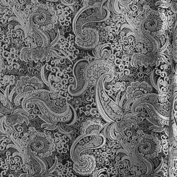 Silver black Metallic Paisley Brocade Fabric 54” Width Sold By The Yard
