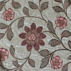 Rose Gold Green Ivory  Floral Metallic Brocade Fabric 60” Width Sold By The Yard