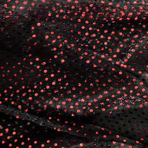 Tecido de lantejoulas vermelho preto com largura de 44 ”vendido por jarda