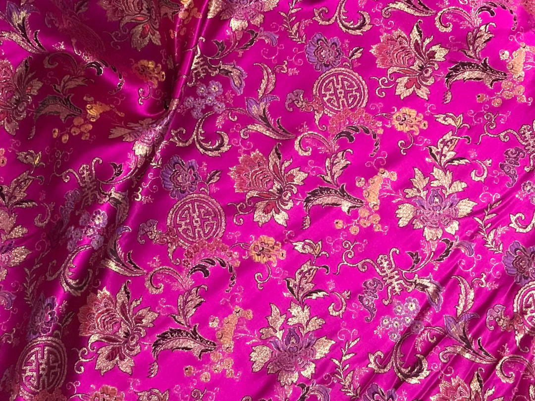 Pink Brocade Pink Multicolor Floral Metallic Brocade Fabric 60” Width Sold by the ...