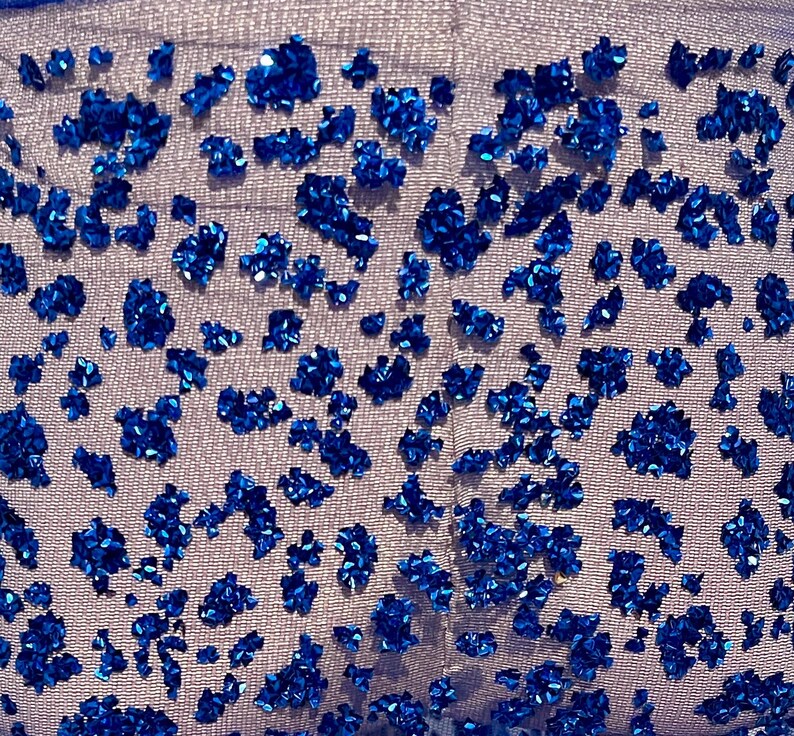 Royal Blue Rhinestones Glitter Lace Mesh Fabric 48” Width Sold by the ...