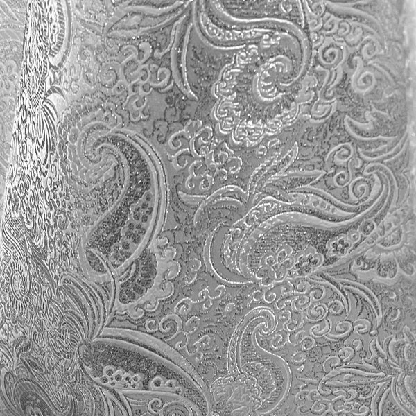 SILVER White Metallic Paisley Brocade Fabric 54” Width Sold By The Yard